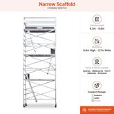 6.3m - 6.6m Narrow Aluminium Mobile Scaffold Base Tower with Kickboards